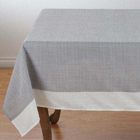 SARO LIFESTYLE SARO  67 in. Square Poly Tablecloth with Banded Border - Grey 712.GY67S